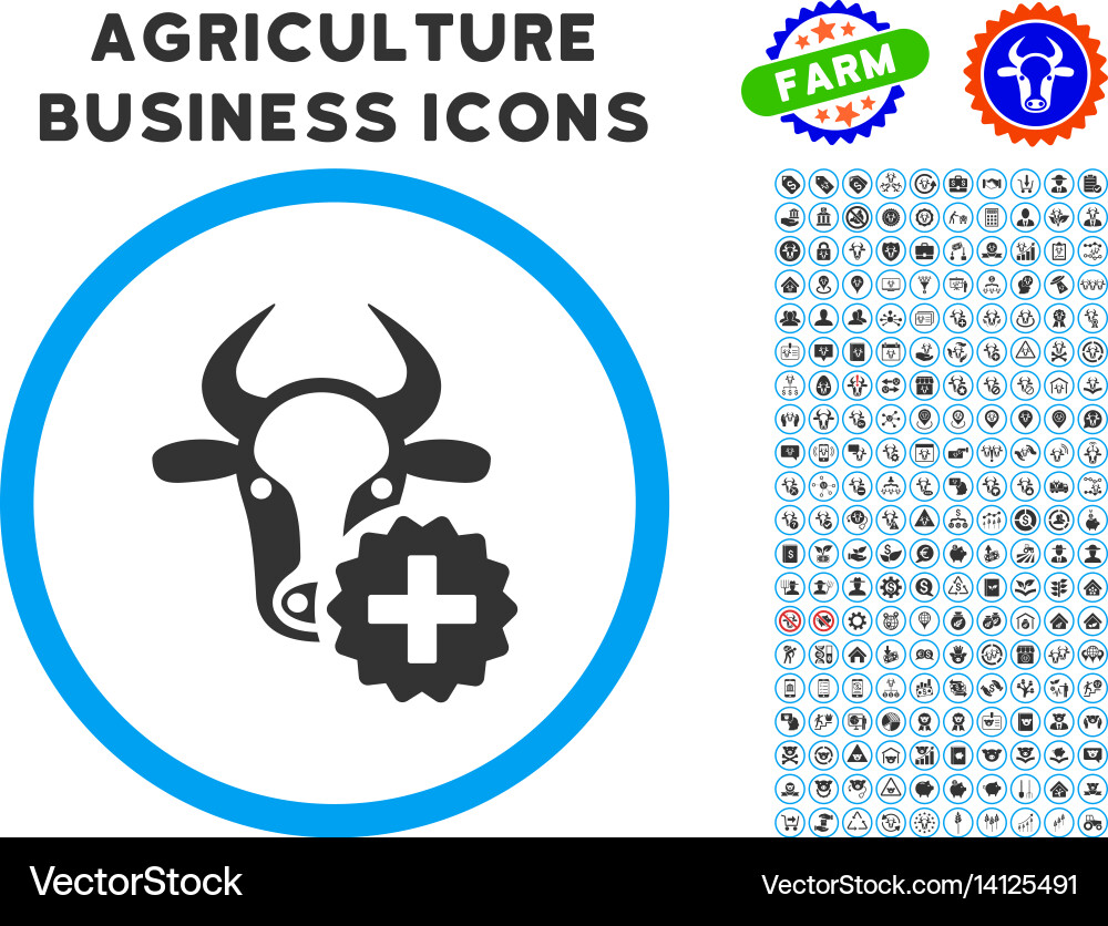 Cow create rounded icon with set Vector Image