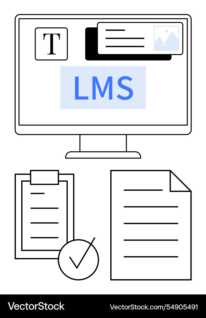 Learning management system concept with computer Learning management system concept with computer vector image