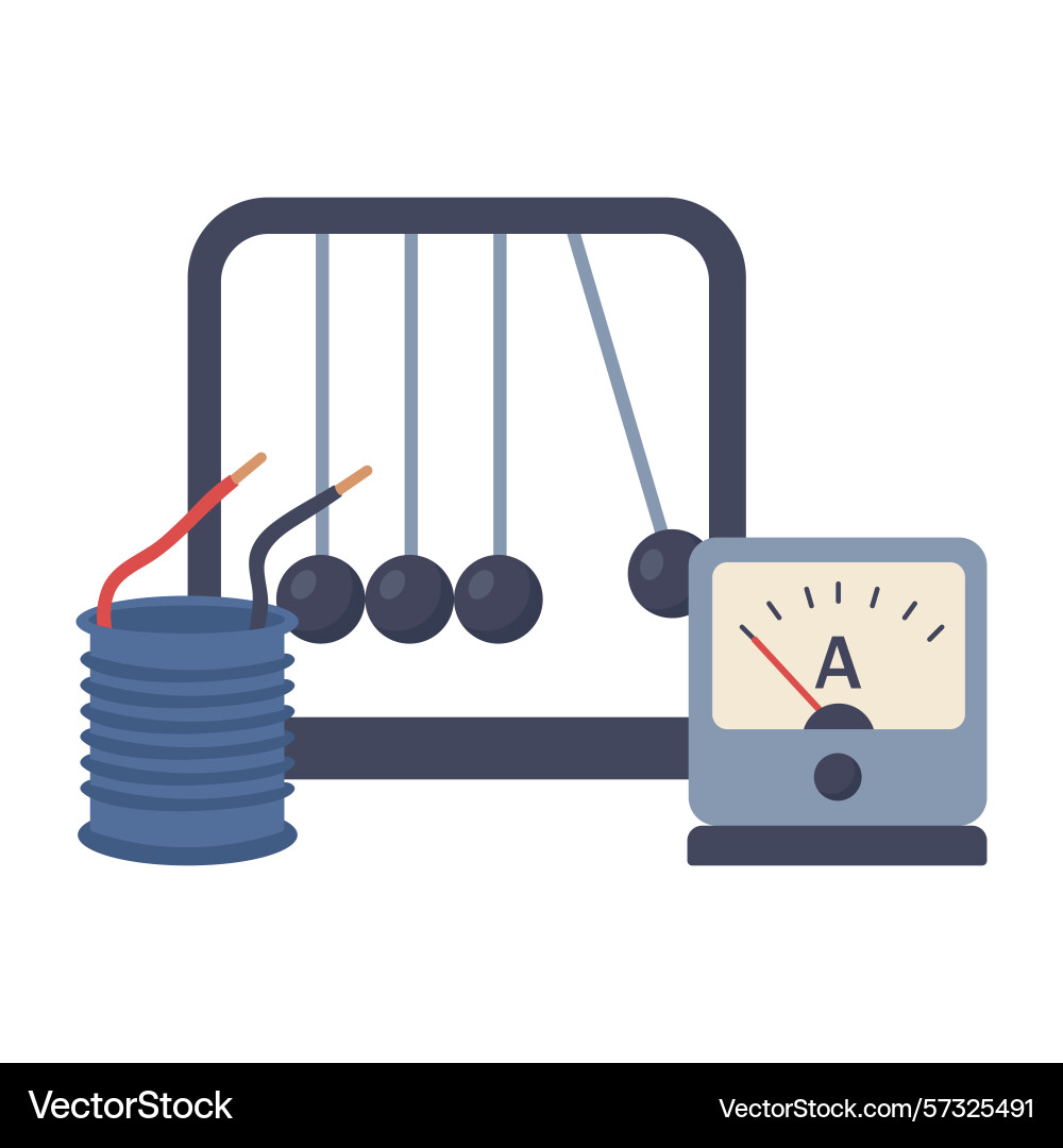 Physics experiment with ammeter and coil Vector Image
