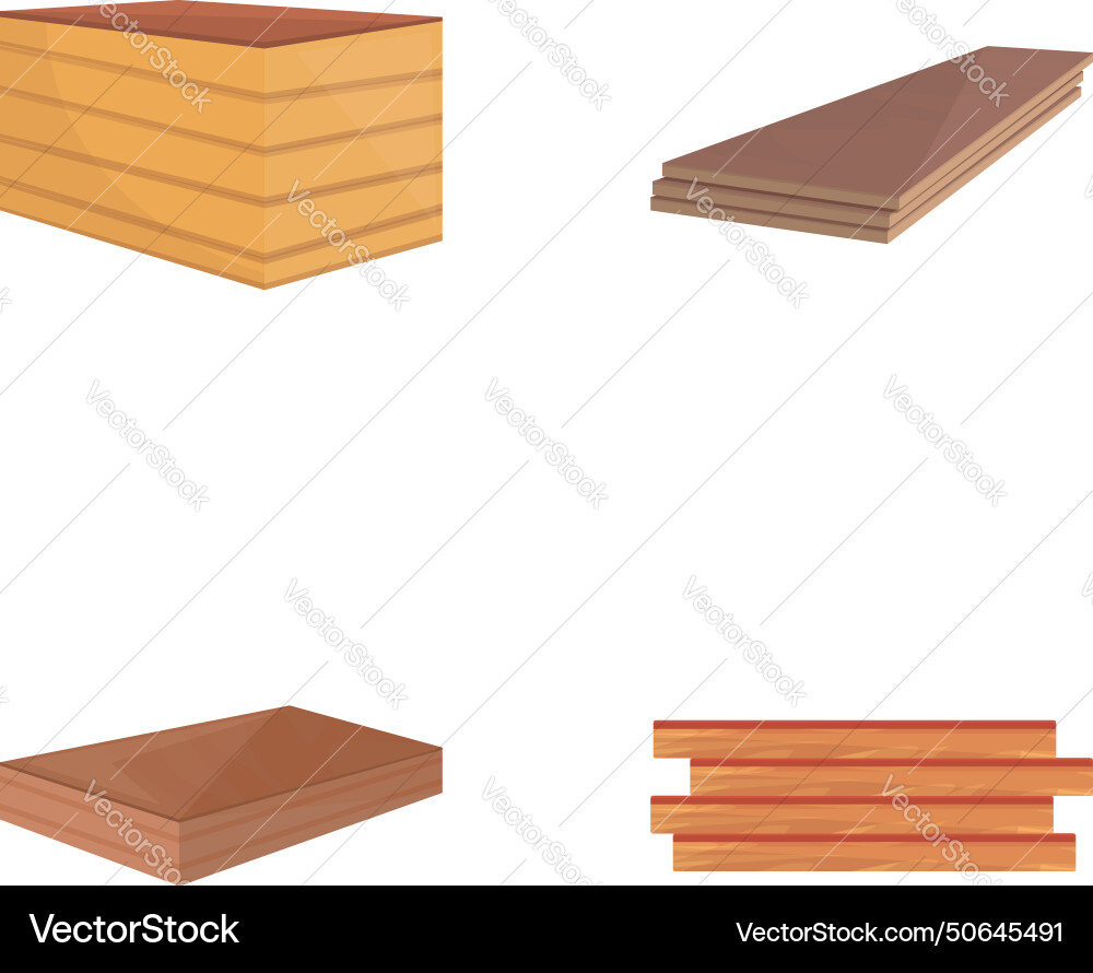 Plywood plank icons set cartoon timber Plywood plank icons set cartoon timber vector image