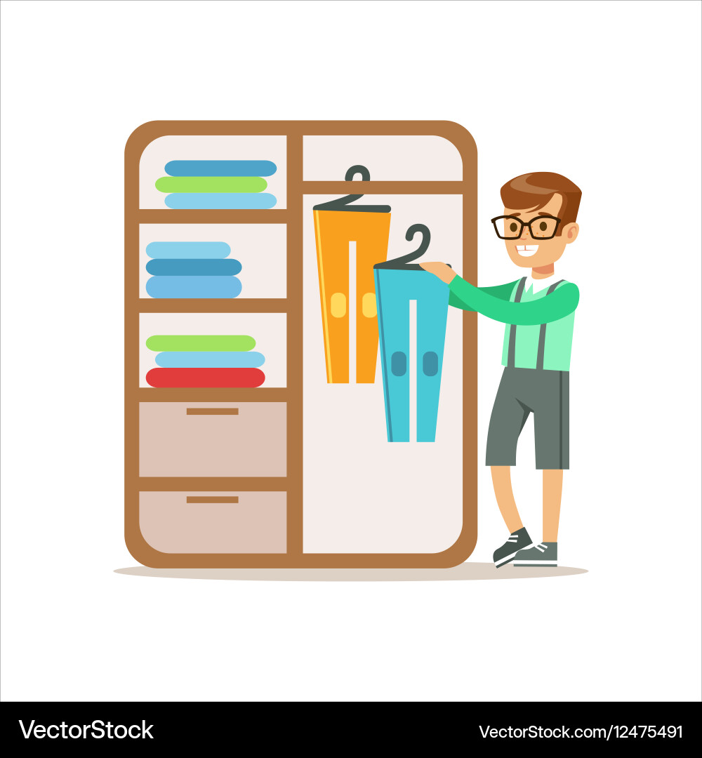 Smiling Boy Organizing Clothes – Royalty-Free Vector | VectorStock