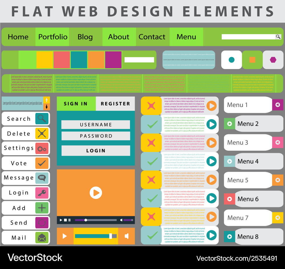 Web design elements buttons icons vector image