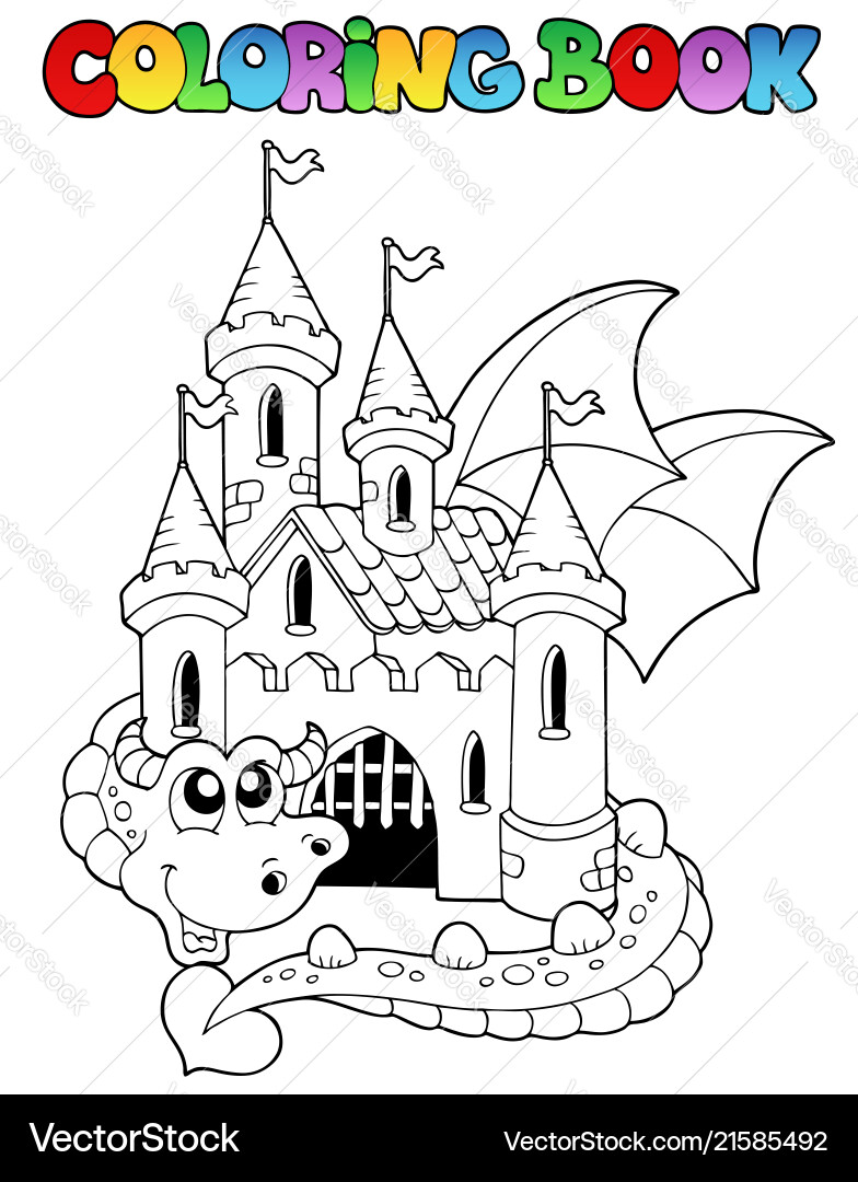 Castle and Dragon Coloring Page Vector Image