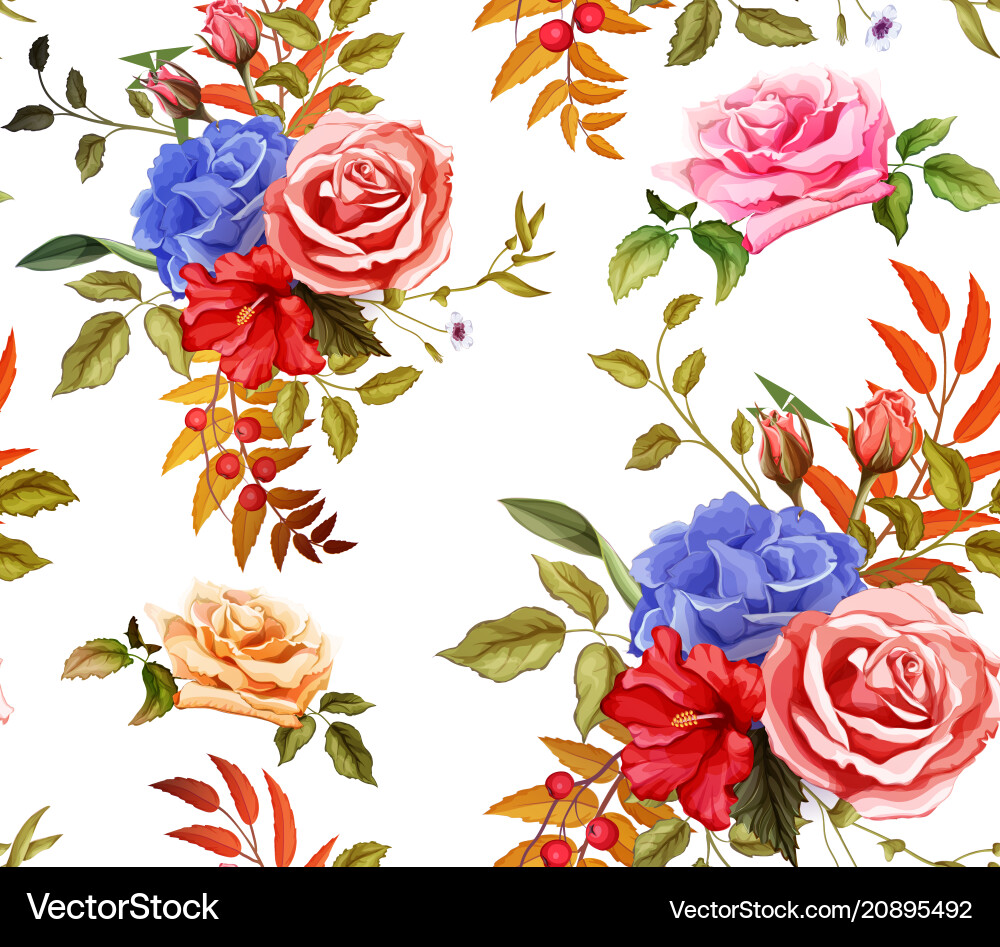 Hibiscus Rose Seamless Pattern Vector Image