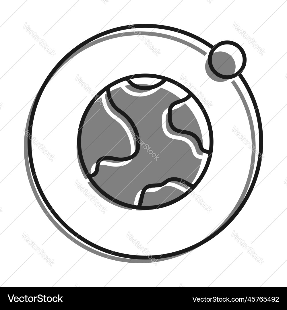 Linear icon moon rotates in orbit around planet Linear icon moon rotates in orbit around planet Vector Image