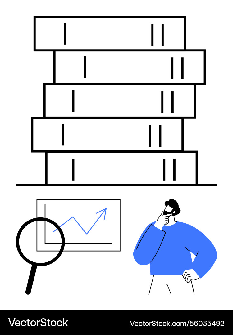 Man analyzing data with books chart vector image
