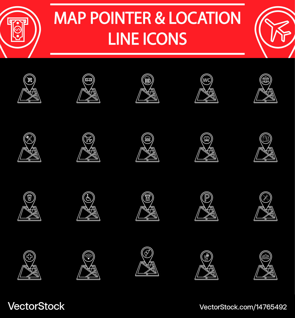 Map pointer line icon set gps and location Vector Image