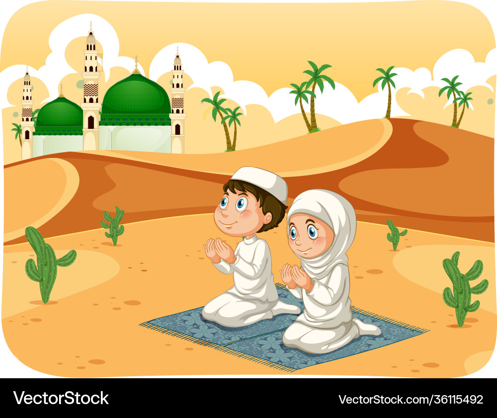 Muslimische Schwester und Bruder in beten Position Muslimische Schwester und Bruder in beten Position vektorbild