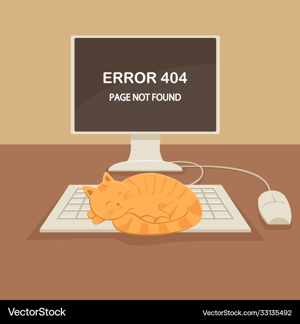 Sleeping Cat on Keyboard - Error 404 Vector Image
