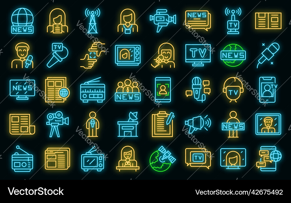 Tv reporter icons set outline studio Tv reporter icons set outline studio vector image