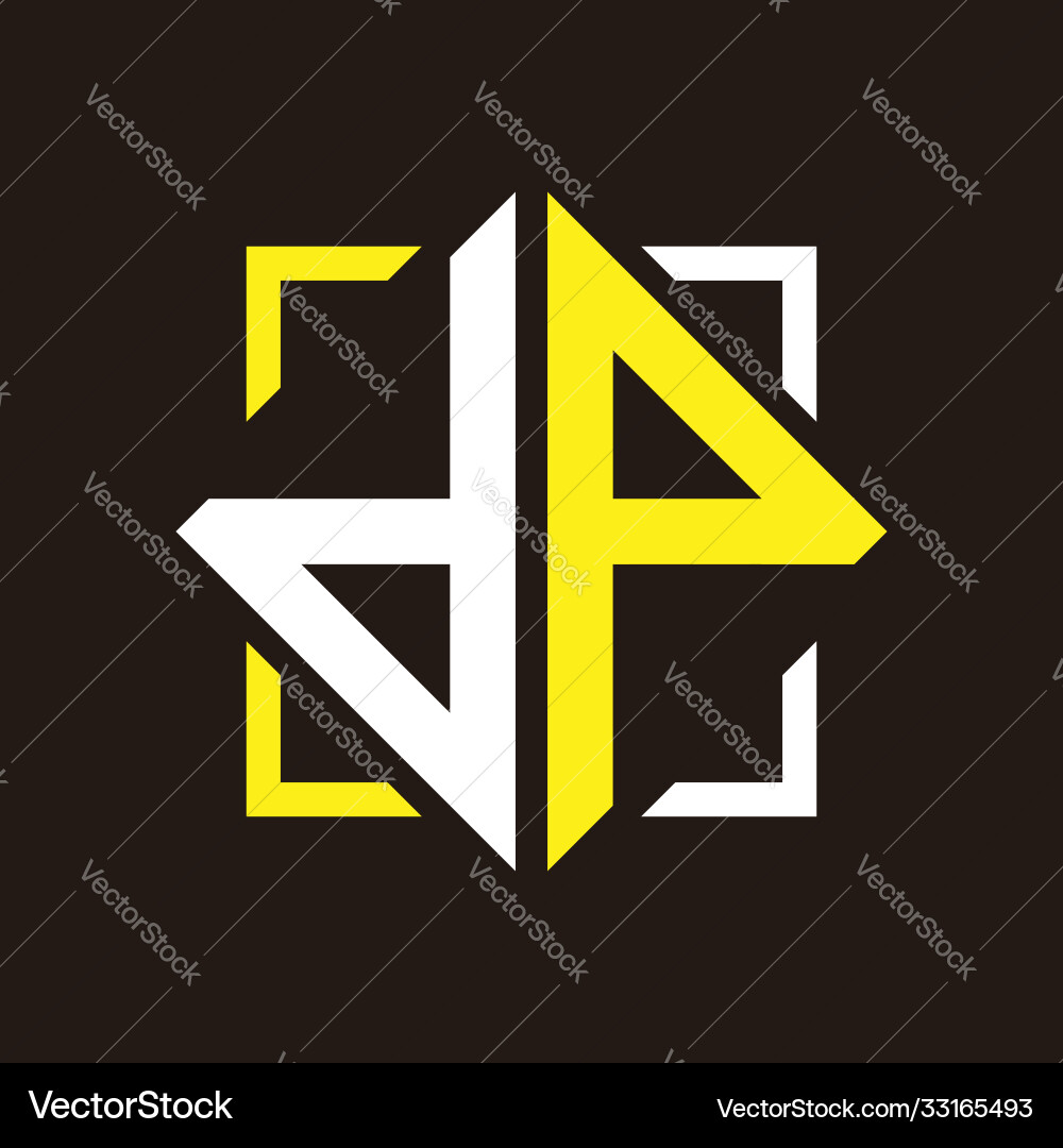 D p initials quadrangle monogram with square D p initials quadrangle monogram with square Vector Image
