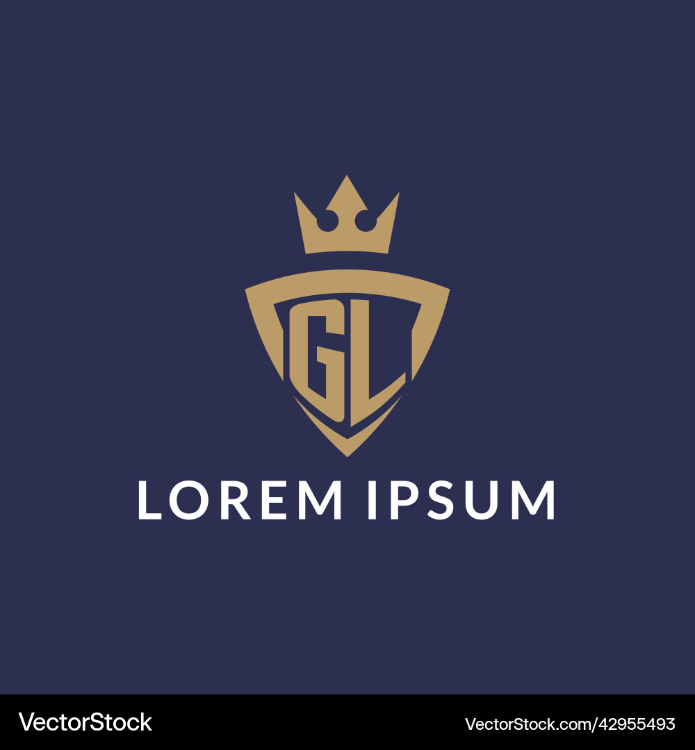 Gl logo with shield and crown monogram initial Gl logo with shield and crown monogram initial Vector Image