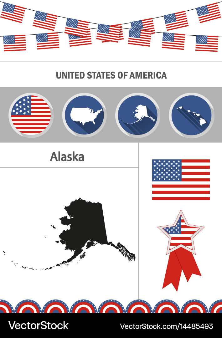 Map of alaska set flat design icons Vector Image