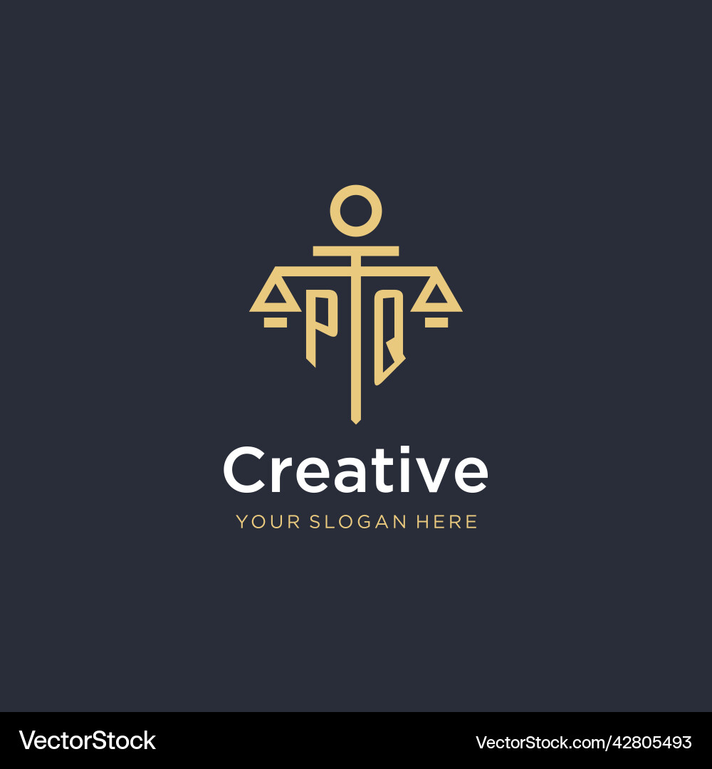 Pq initial monogram logo with scale and pillar Vector Image