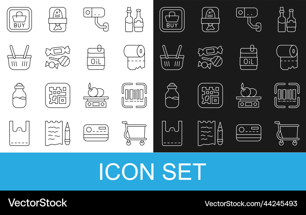 Set line shopping cart scanner scanning bar code Set line shopping cart scanner scanning bar code Vector Image