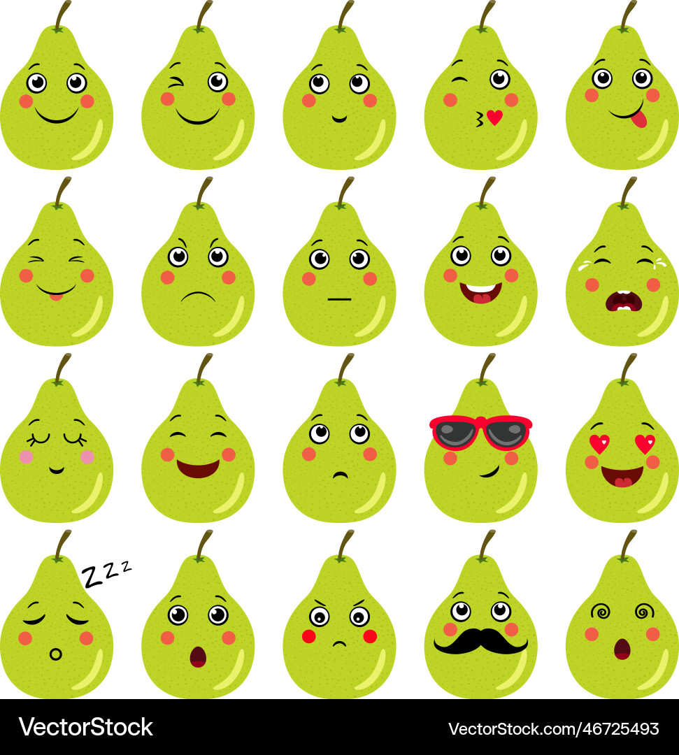 Set of a green pear with different expressions Vector Image