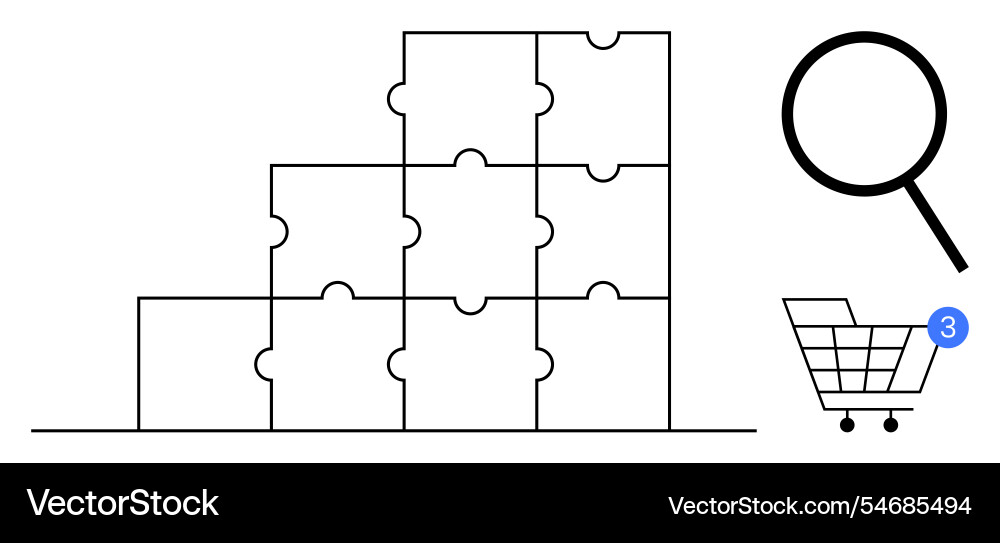 E-commerce concepts with puzzle blocks magnifying Vector Image