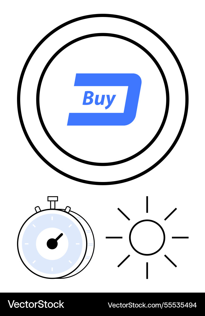 Purchase button highlighted with timer and sun Purchase button highlighted with timer and sun vector image
