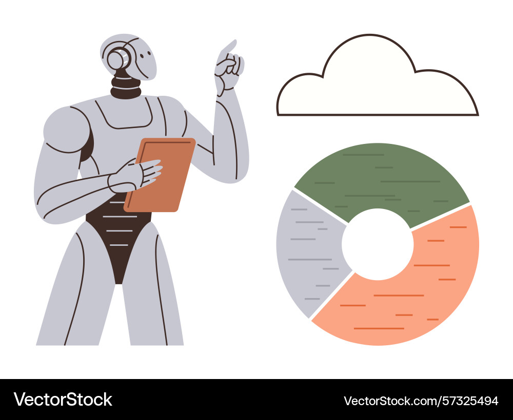 Robot analyzing data with pie chart and cloud Robot analyzing data with pie chart and cloud vector image