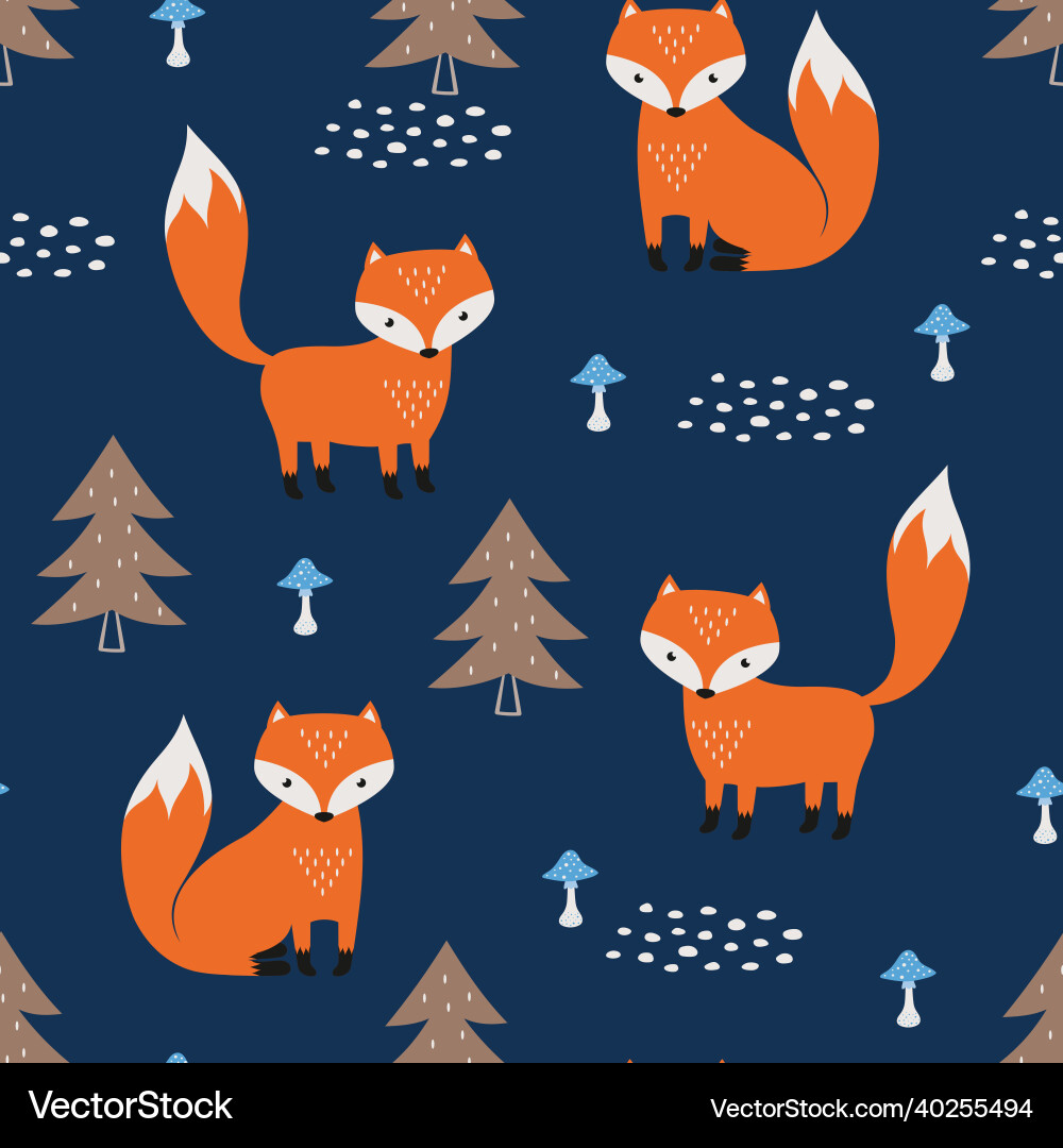 Seamless pattern with fox and fir trees Vector Image