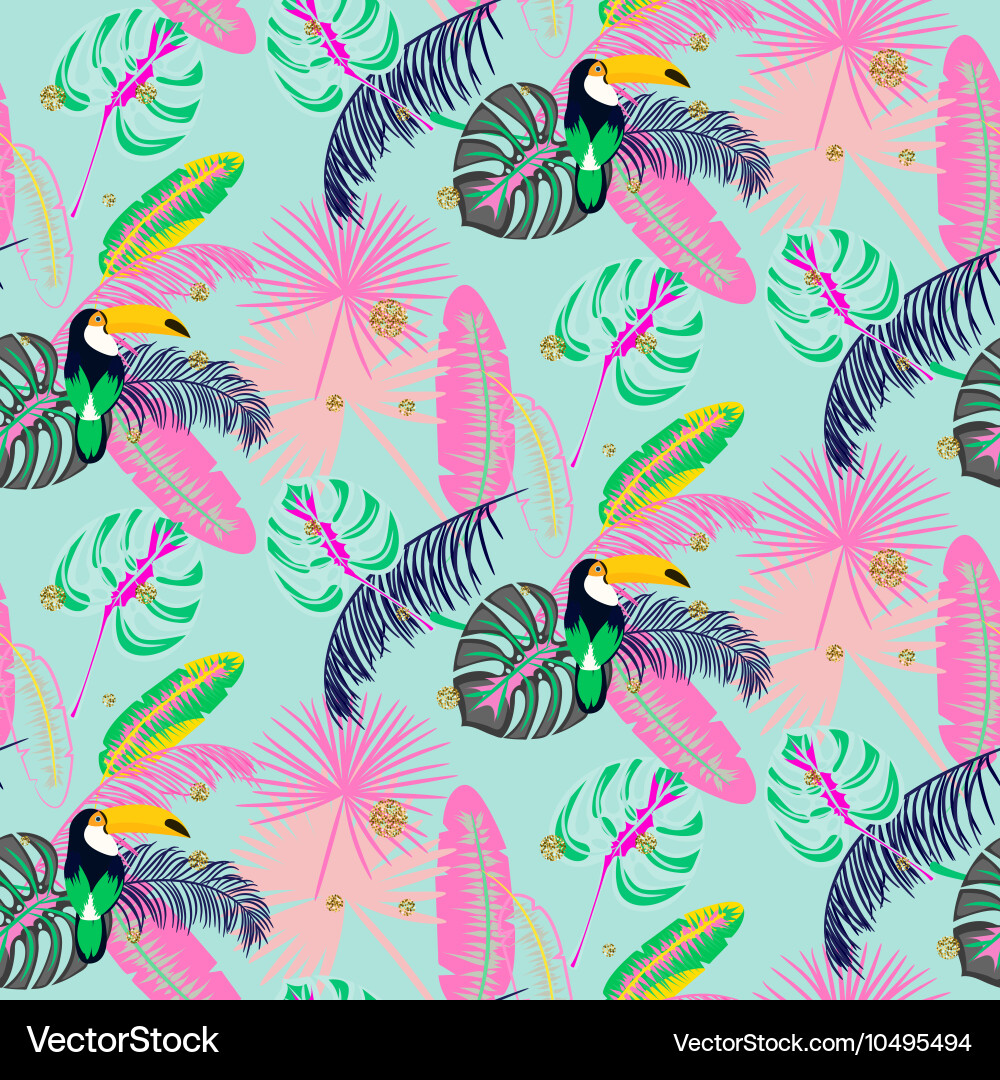 Tropical Monstera Toucan Pattern Vector Image