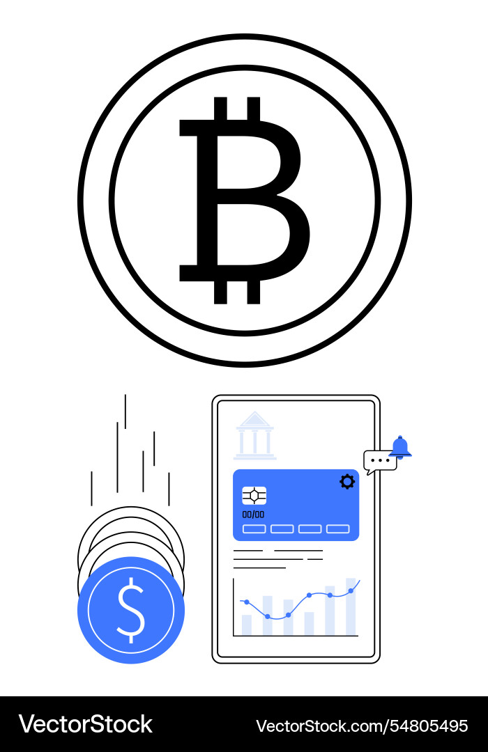Bitcoin symbol with descending coin stacks Bitcoin symbol with descending coin stacks vector image