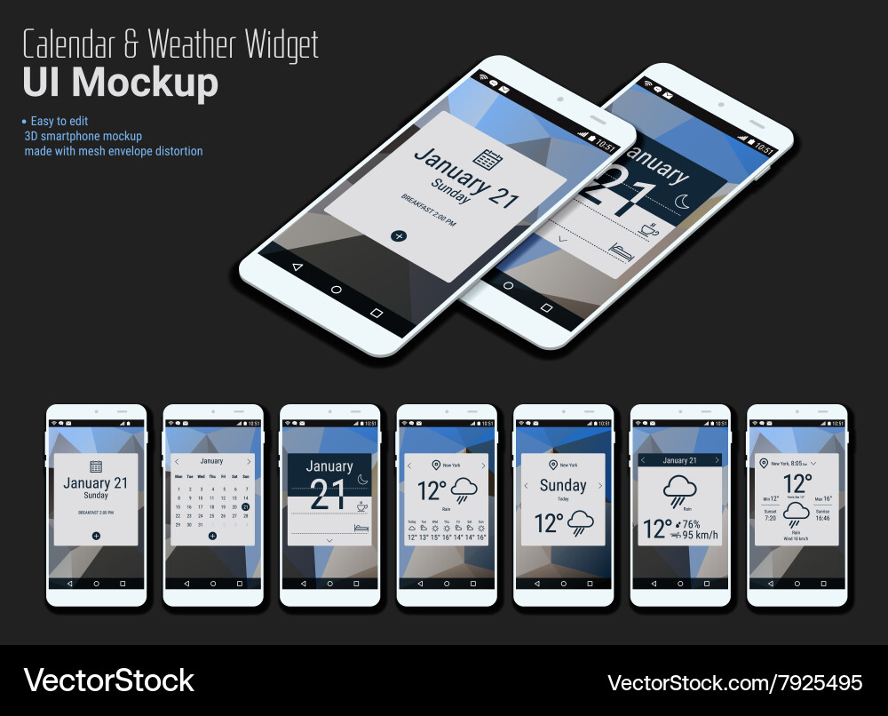 Calendar mobile app widgets ui designs vector image