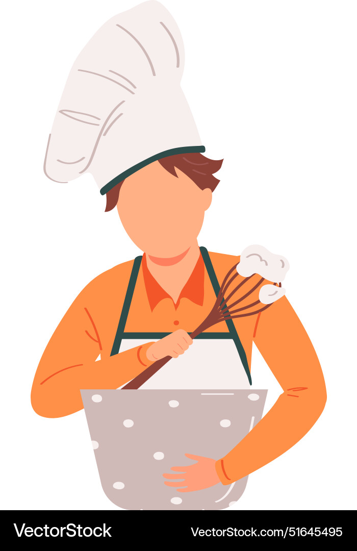 Chef whisking dough mixing bowl cartoon baker Chef whisking dough mixing bowl cartoon baker vector image