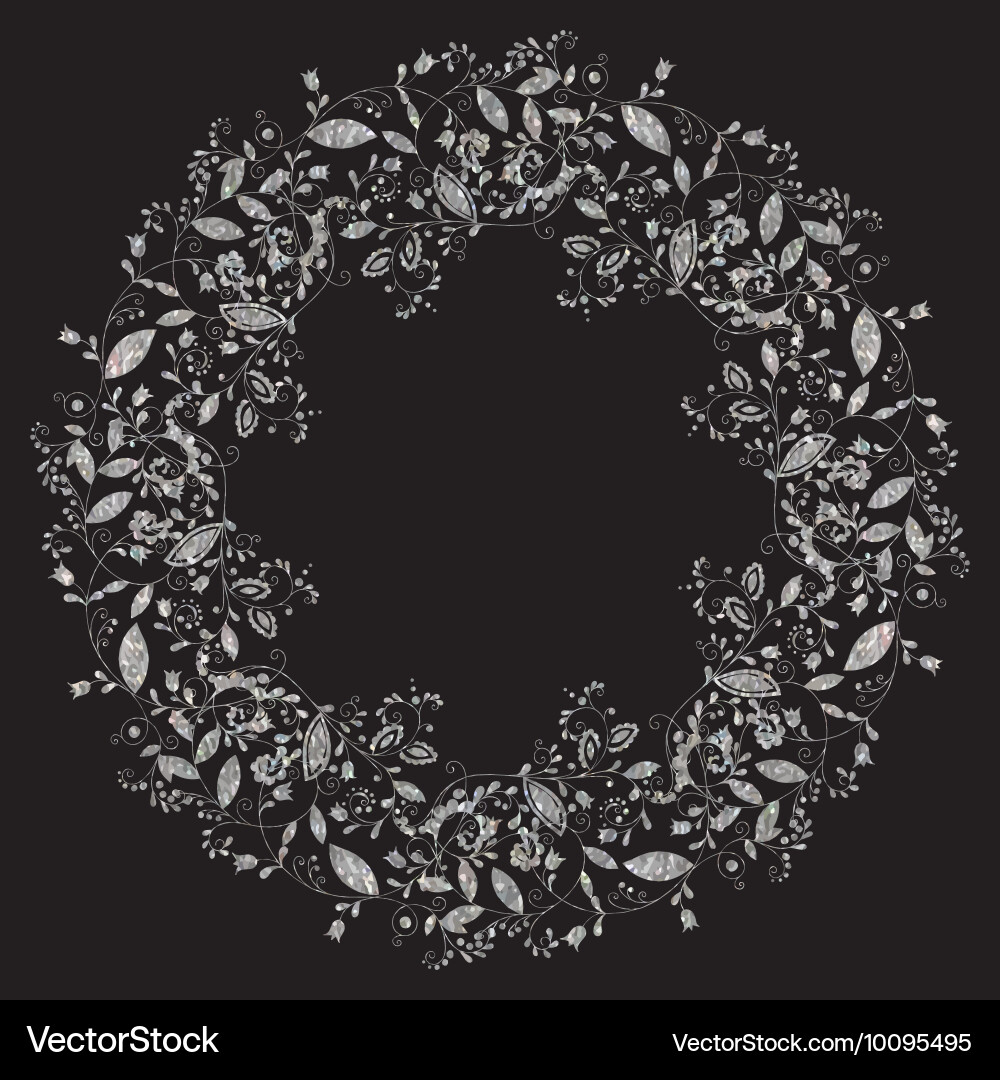 Circle silver floral frame in doodle style vector image