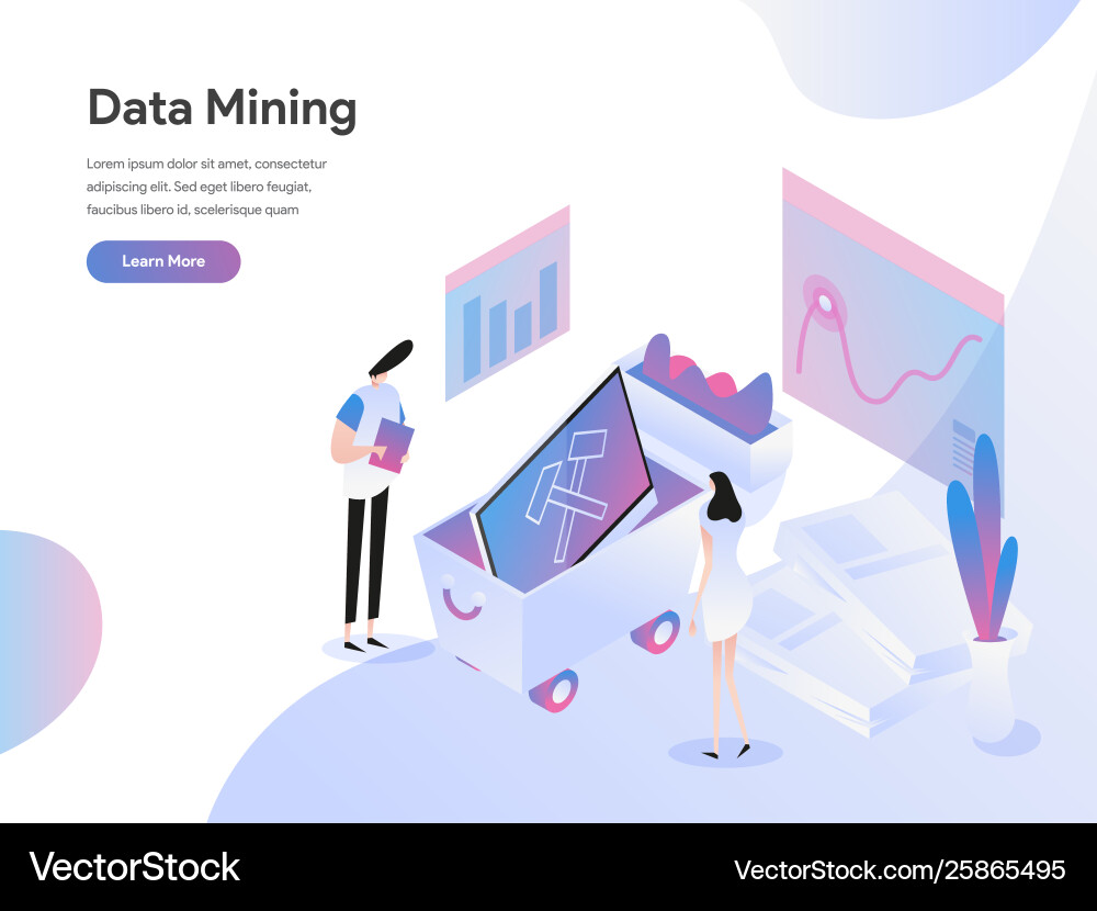 Landing page template data mining isometric Landing page template data mining isometric vector image