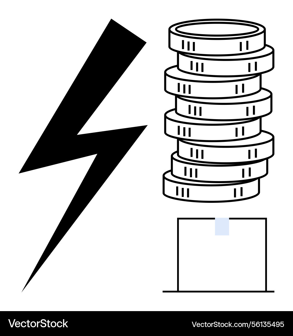 Lightning bolt with stack of coins and card reader Lightning bolt with stack of coins and card reader vector image