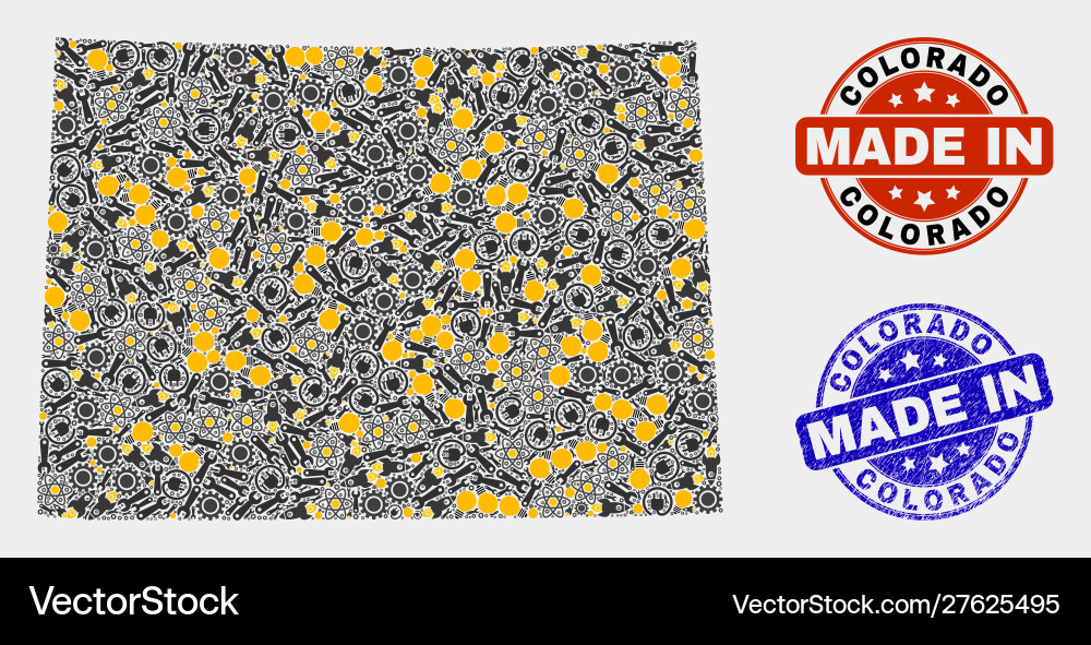 Mosaic colorado state map service elements Vector Image