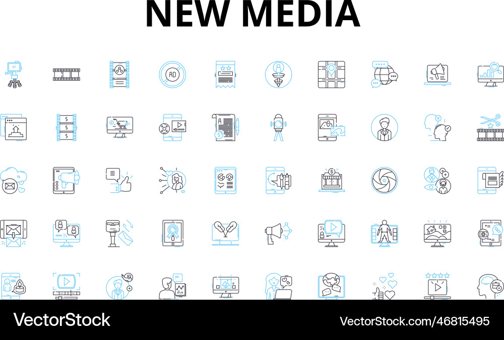 New media linear icons set interactivity Vector Image
