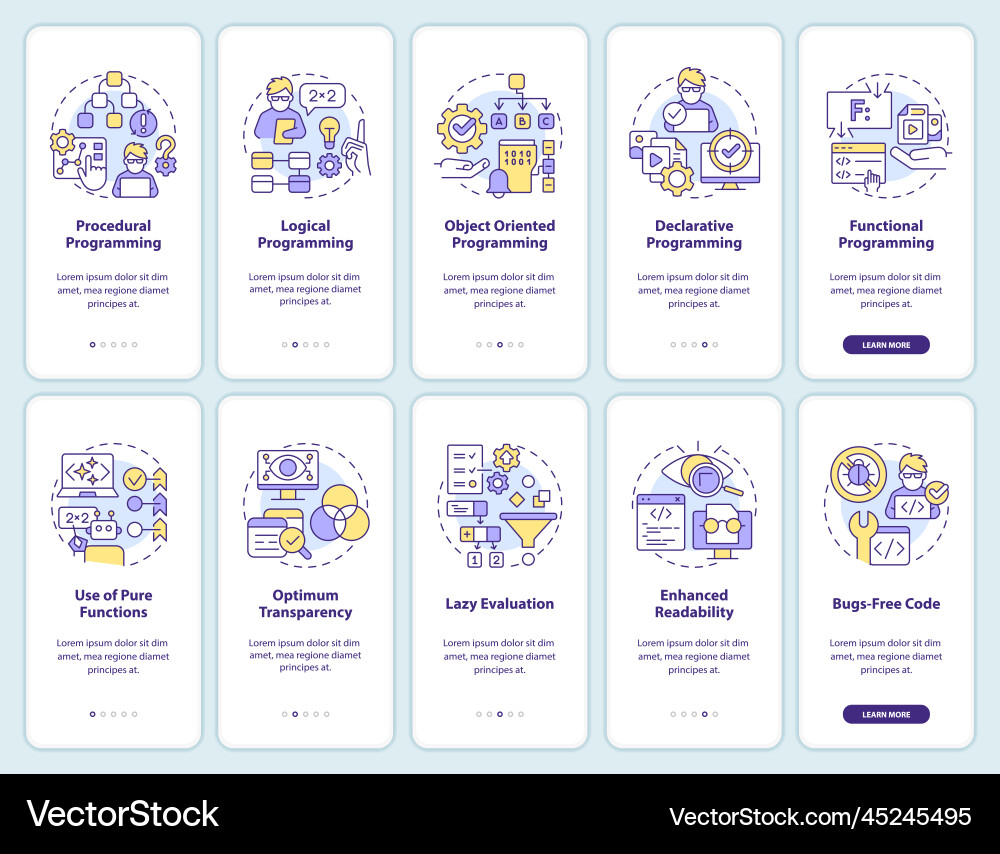 Programming language paradigms onboarding mobile Programming language paradigms onboarding mobile Vector Image