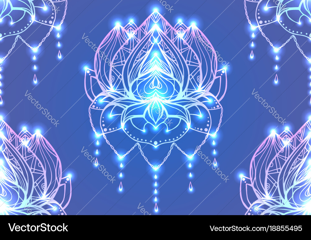 Seamless pattern with outline lotus boho Vector Image