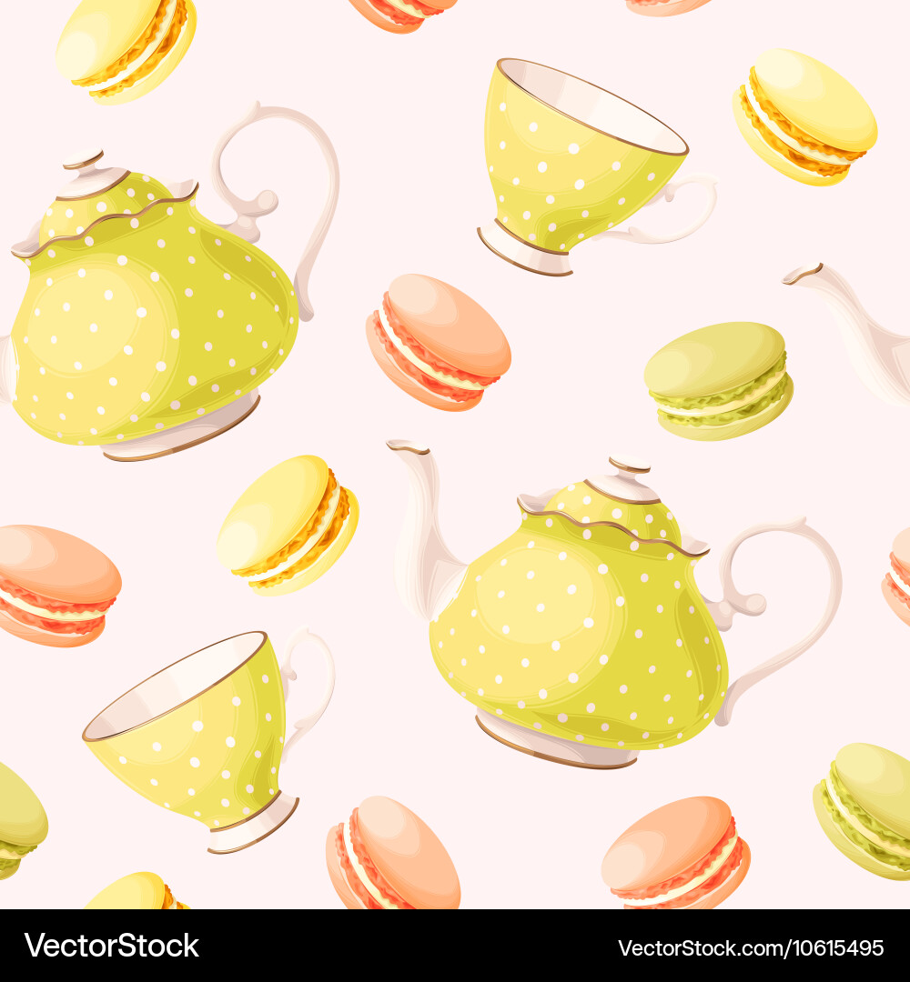 Seamless pattern with tea pots and cups Royalty Free Vector