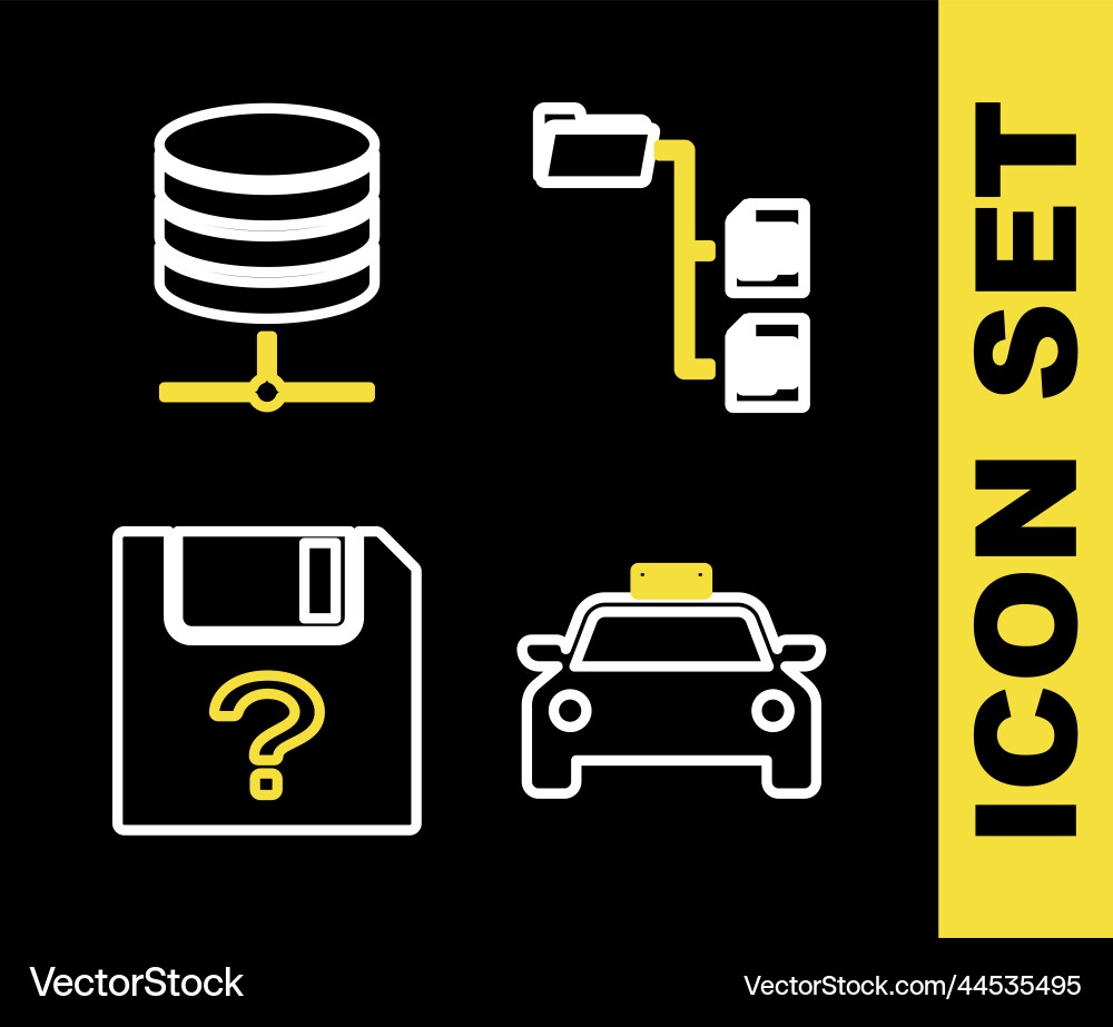 Set line folder tree taxi car unknown document Vector Image