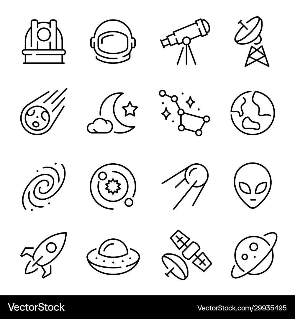 Space and astronomy linear icons set Space and astronomy linear icons set vector image