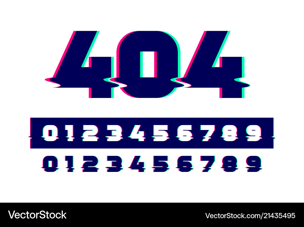 Trendy style distorted glitch font numbers Trendy style distorted glitch font numbers vector image
