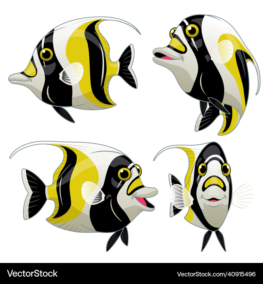 Cartoon Set von Moorish Idol Fisch in verschiedenen Posen Cartoon Set von Moorish Idol Fisch in verschiedenen Posen vektorbild