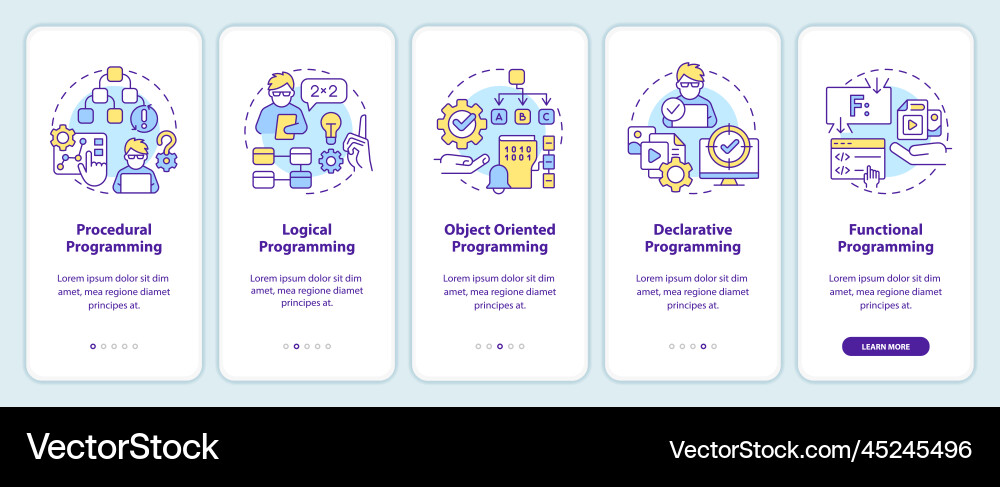 Major programming paradigms onboarding mobile app Vector Image