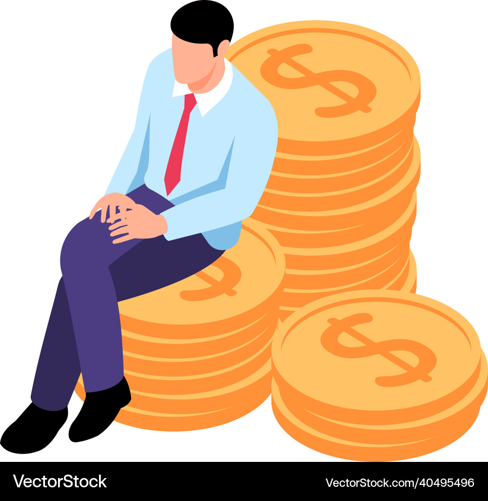 Man with coins composition Man with coins composition vector image