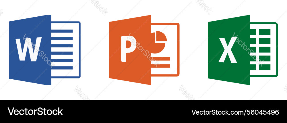Microsoft excel word and power point icon set vector image