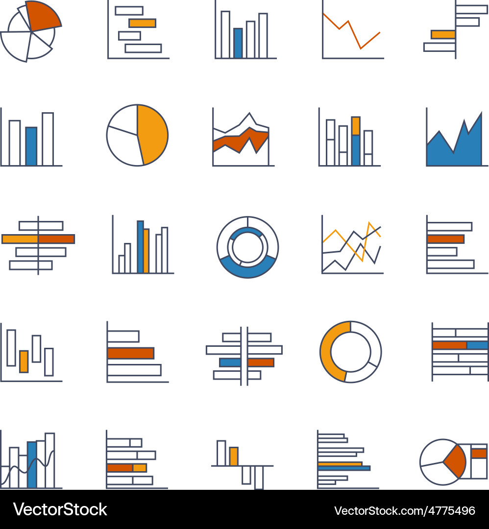 Set of chart icons in thin lines Vector Image