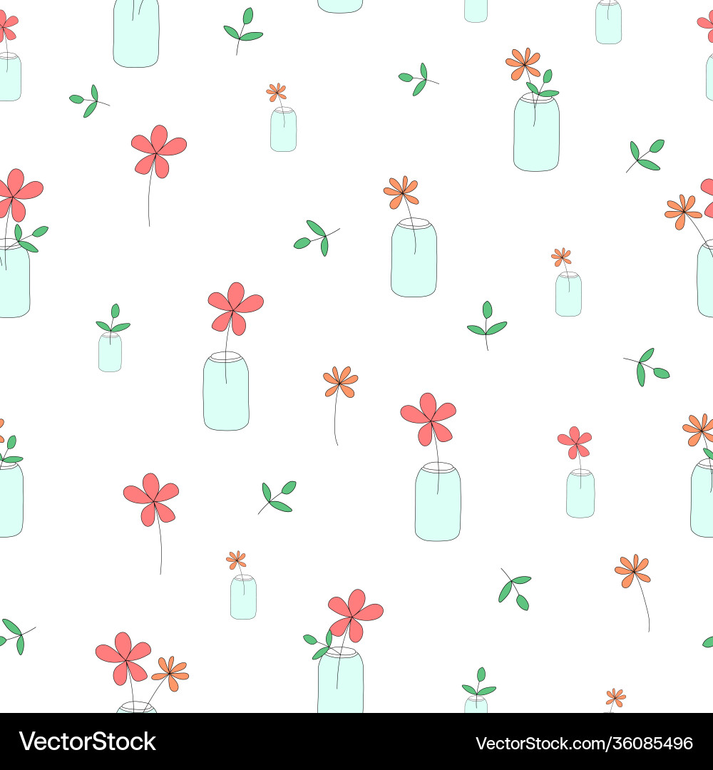 Simple flower in jar doodle repeat pattern design Simple flower in jar doodle repeat pattern design Vector Image