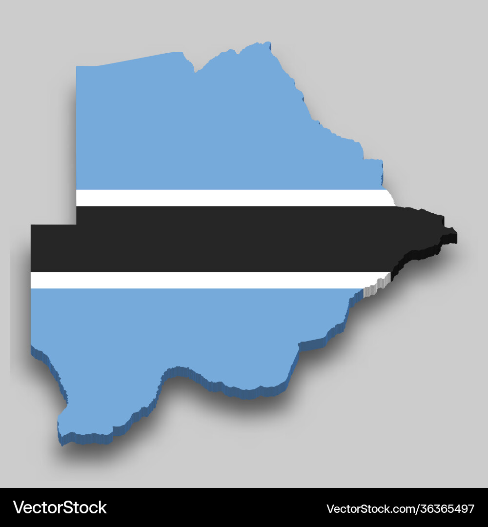 3D Isometric Botswana Map with Flag Vector Image