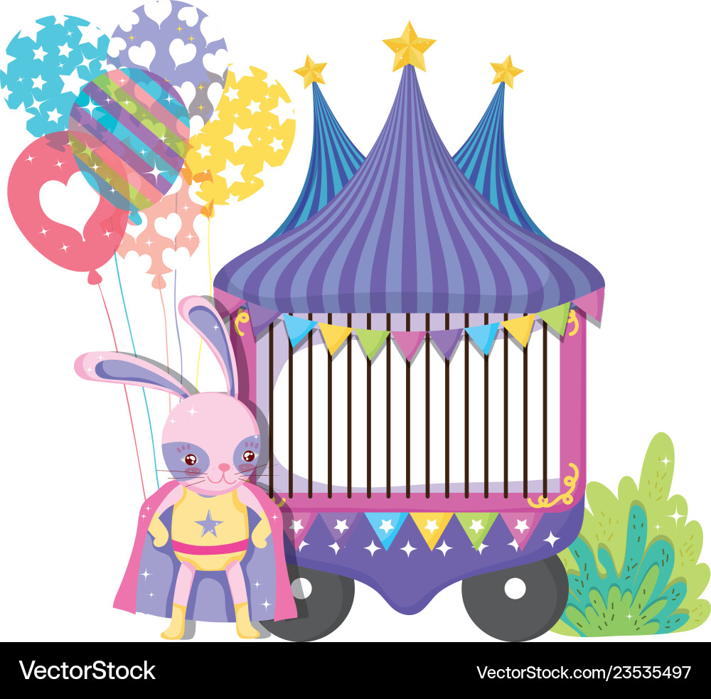 Cute circus rabbit with layer and kiosk Cute circus rabbit with layer and kiosk Vector Image
