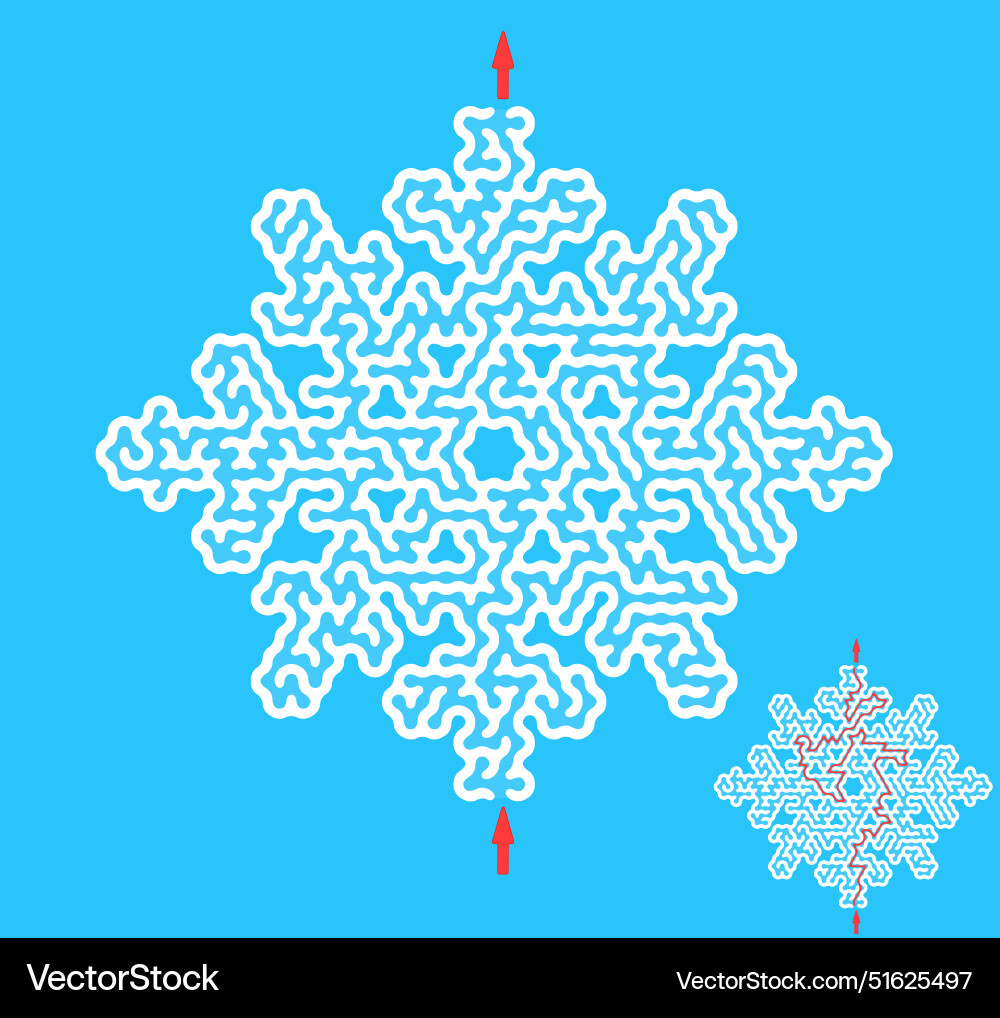Find the way through lthe snowflake labyrinth Find the way through lthe snowflake labyrinth vector image