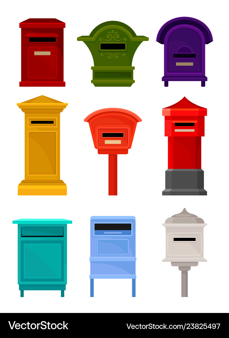 Flat set of mailboxes colorful containers Vector Image