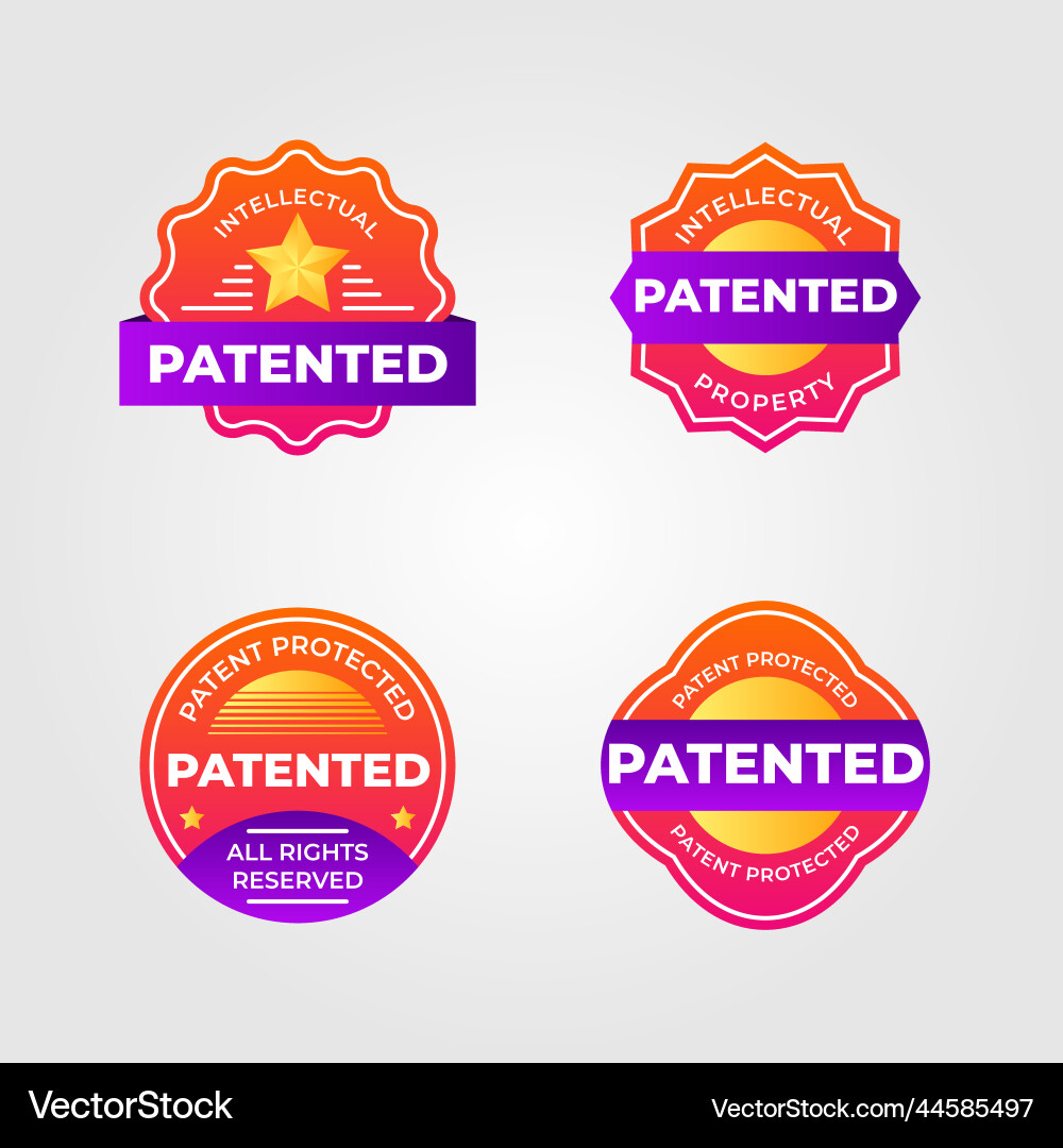 Gradient patented label set Gradient patented label set Vector Image